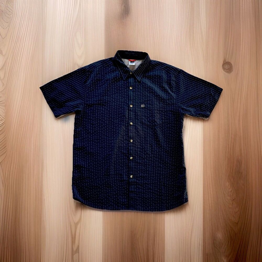 The North Face Mens Button Down Short Sleeve Shirt XL Navy Blue Pinstripe Modal